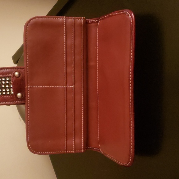Red Textured Leather Wallet with Rhinestone Magnetic Snap Closure - Picture 6 of 14